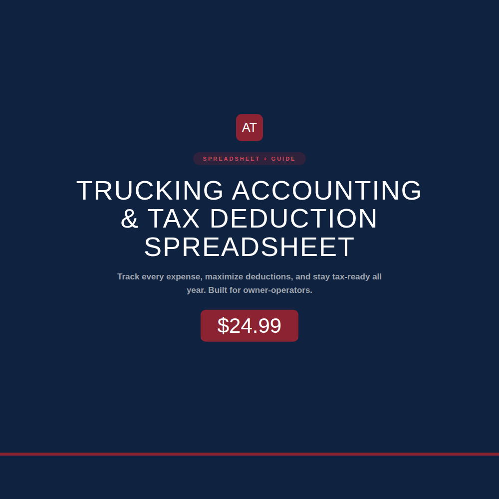 Cover of the Trucking Accounting and Tax Deduction Spreadsheet by American Truckers LLC, $24.99