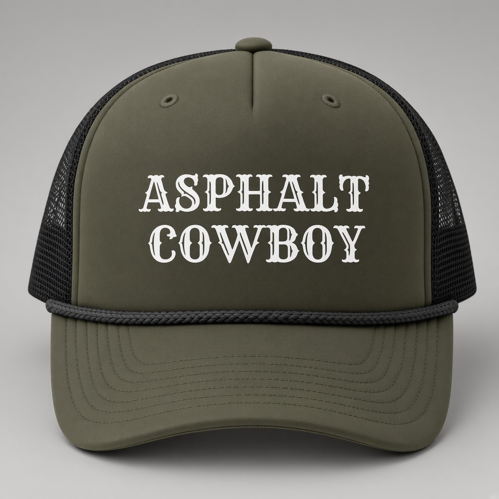 Asphalt Cowboy hat, roped trucker, Loden/Black