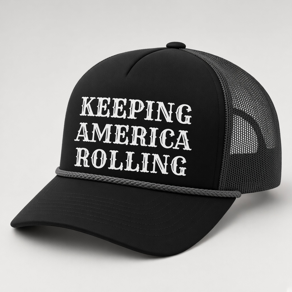 Keeping America Rolling hat, roped trucker, Black/Charcoal