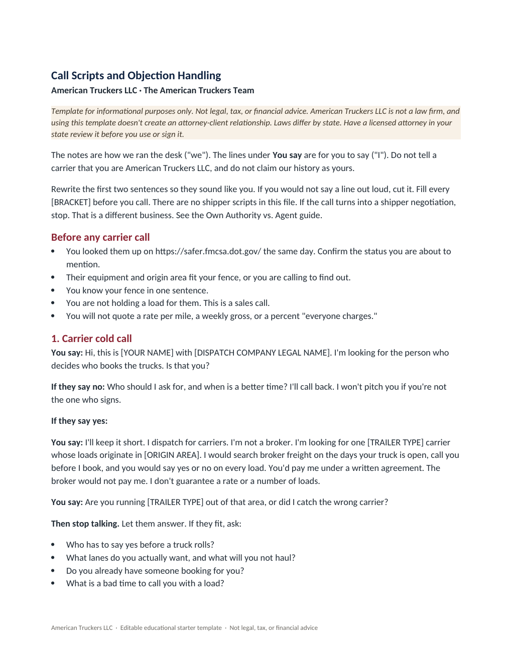 Call scripts page